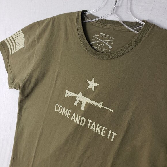 Grunt Style Come and Take It American Flag Patriotic Tee Shirt Green size M - Picture 2 of 8